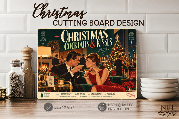 Christmas Cocktails & Kisses Cutting Board Movie poster example image 1