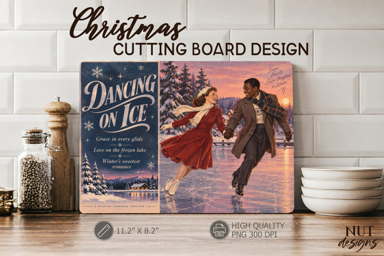 Christmas Ice Skating Romance Cutting Board Movie poster example image 1
