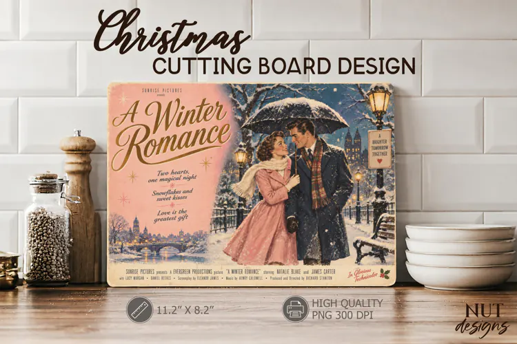 Winter Romance Cutting Board romantic couple Movie poster