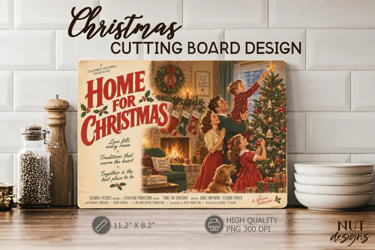 Home for Christmas Cutting Board family retro movie poster