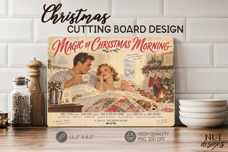 Christmas Morning Cutting Board Couple retro movie poster example image 1