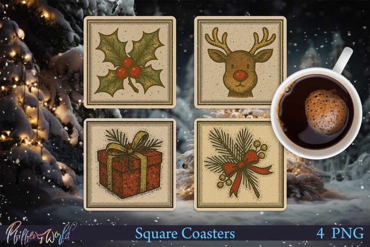Christmas Square Coasters | Retro designs | Holiday
