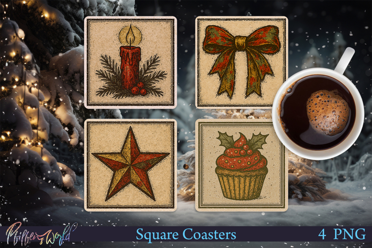Christmas Square Coasters | Retro designs | Holy night