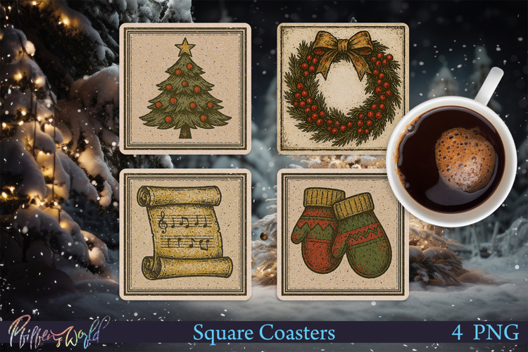 Christmas Square Coasters | Retro designs | Christmas tree