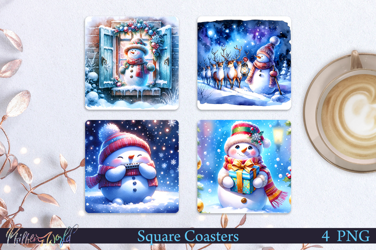 Winter Square Coasters | Snowman| Holy Night