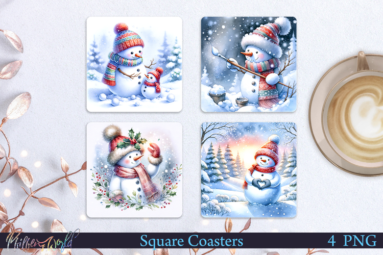 Winter Square Coasters | Snowman| Snowy days