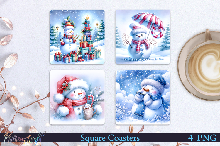 Winter Square Coasters | Snowman| Candy