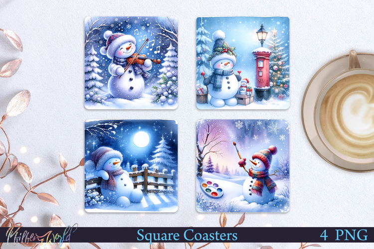 Winter Square Coasters | Snowman| Violin