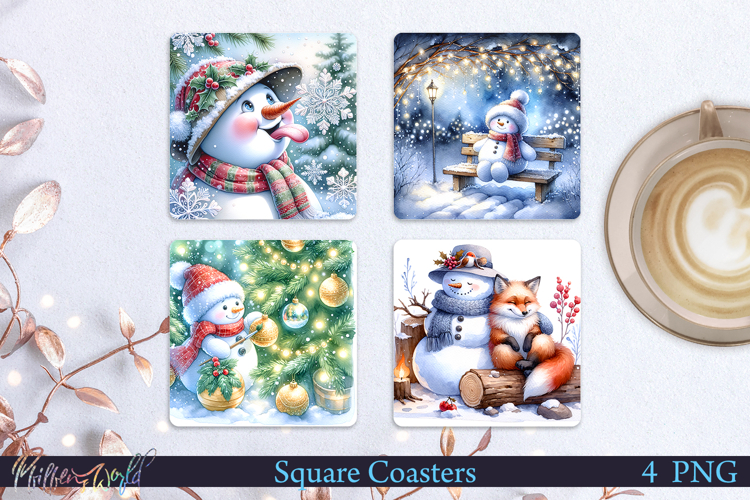 Winter Square Coasters | Snowman| Amusing