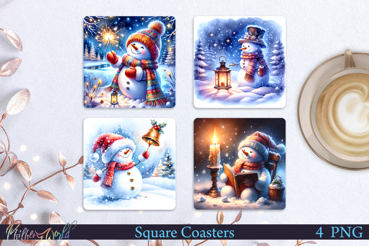 Winter Square Coasters | Snowman| Magical Light