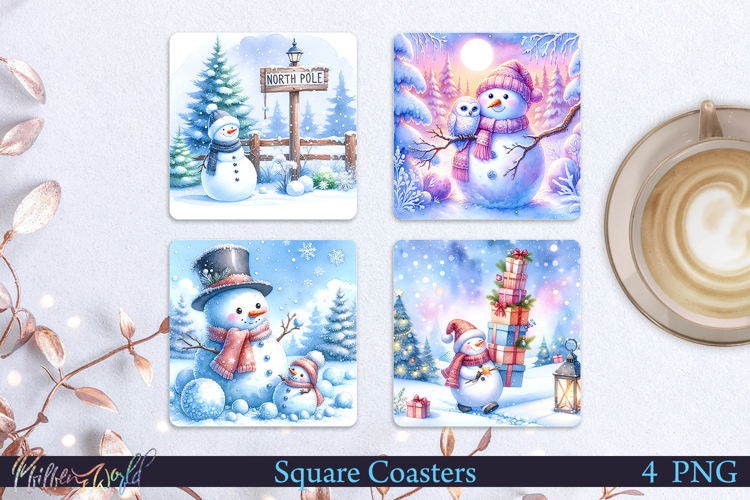 Winter Square Coasters | Snowman| Gifts