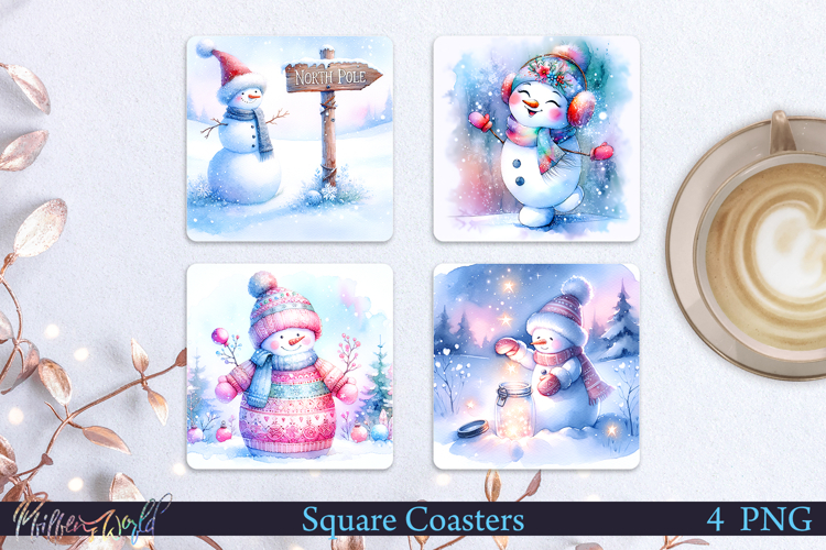 Winter Square Coasters | Snowman| North Pole