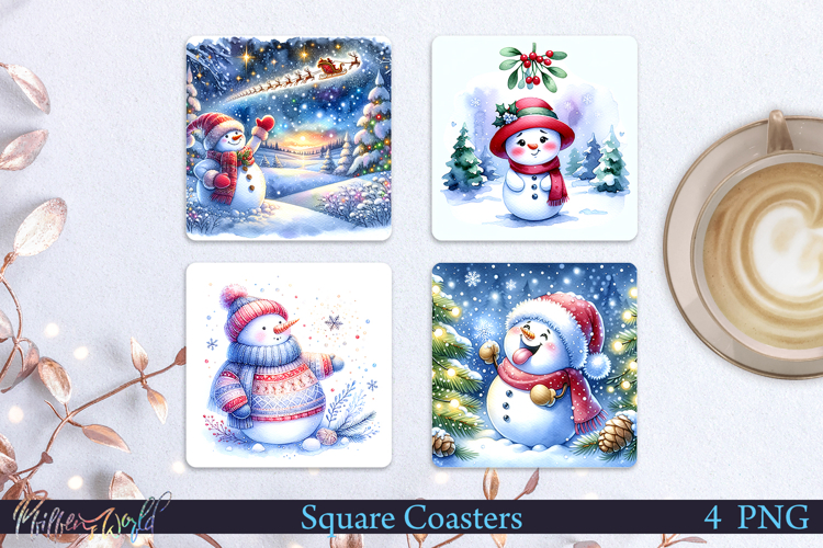 Winter Square Coasters | Snowman| Holiday night