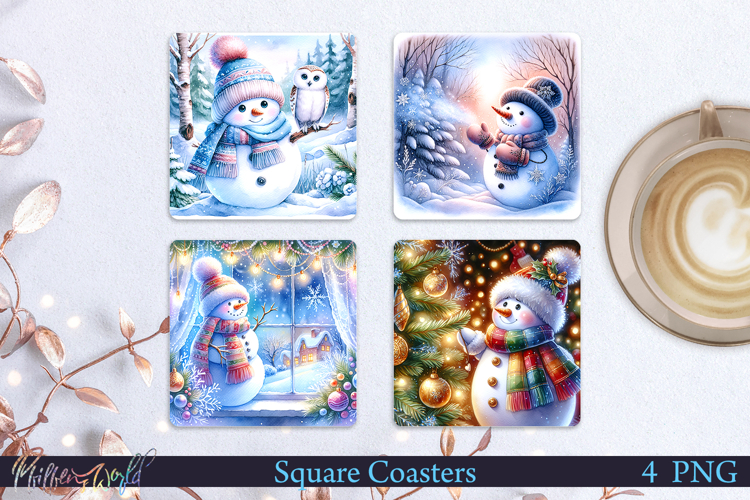Winter Square Coasters | Snowman| Holiday spirit