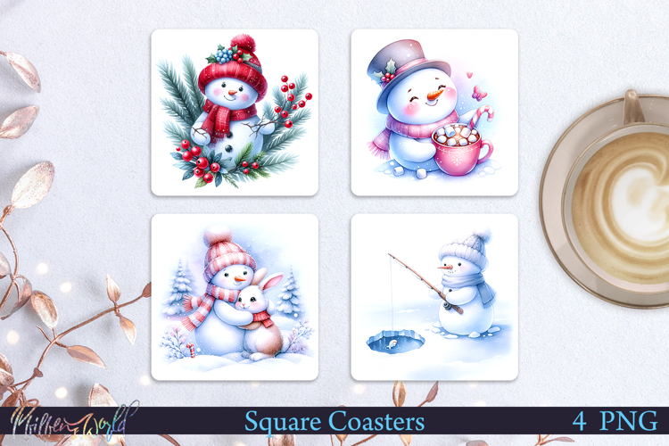 Winter Square Coasters | Snowman| Merry and Bright