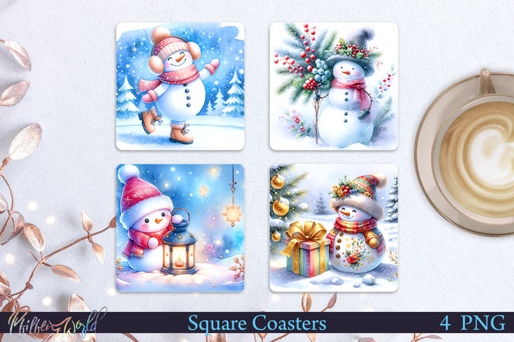 Winter Square Coasters | Snowman| Christmas