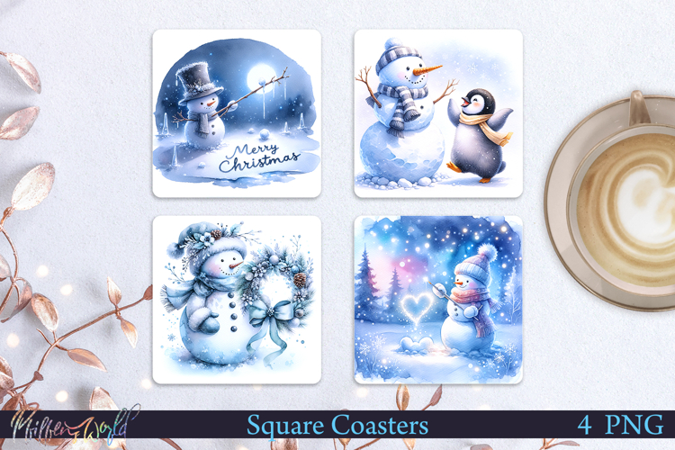 Winter Square Coasters | Snowman| Merry Christmas