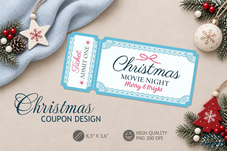 Christmas Movie Night Lace Coupon Christmas ticket printable