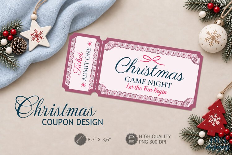 Christmas Game Night Coupon Lace Christmas ticket printable example image 1