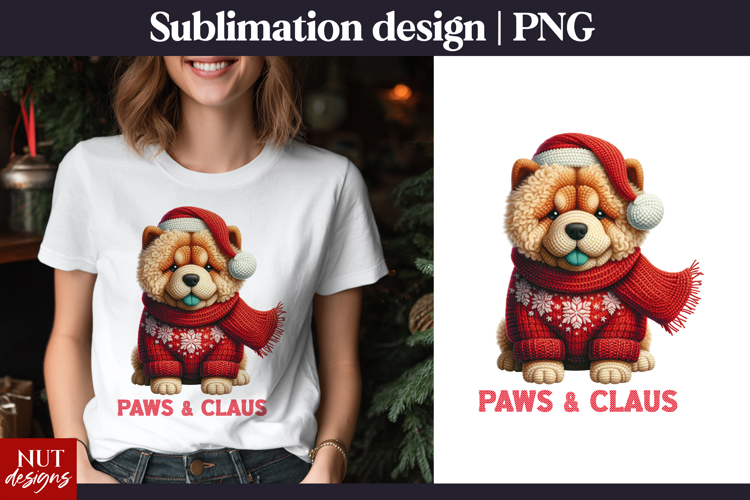 Crochet Christmas tshirt Knitted Christmas Chow Chow Dog PNG