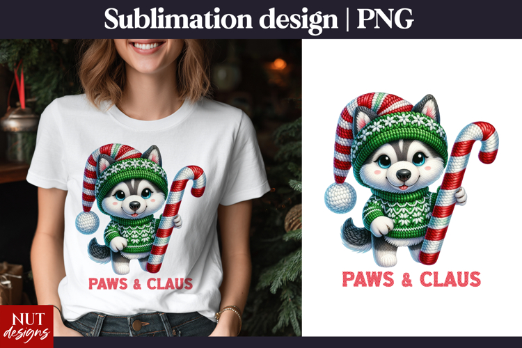 Husky tshirt Knitted Christmas sublimation Dog lover gift