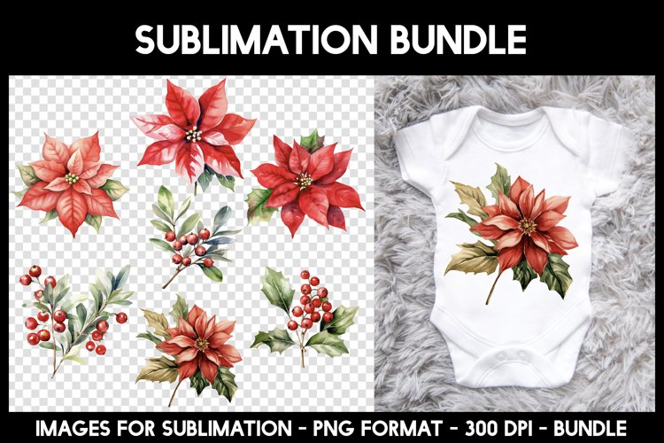 7 Poinssettia Sublimation I Christmas Florals Watercolour