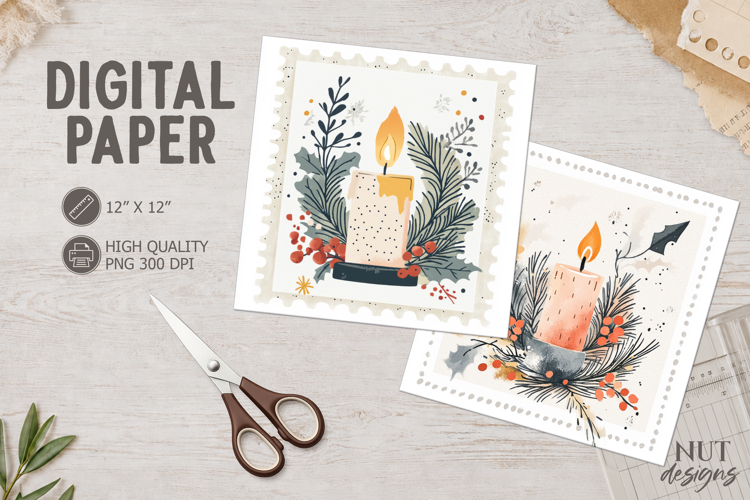 Christmas Candle Digital Paper | Winter Holiday Journal junk