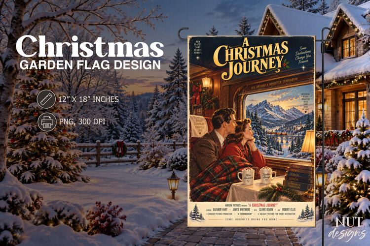 Vintage Christmas Journey Garden Flag Movie Poster example image 1
