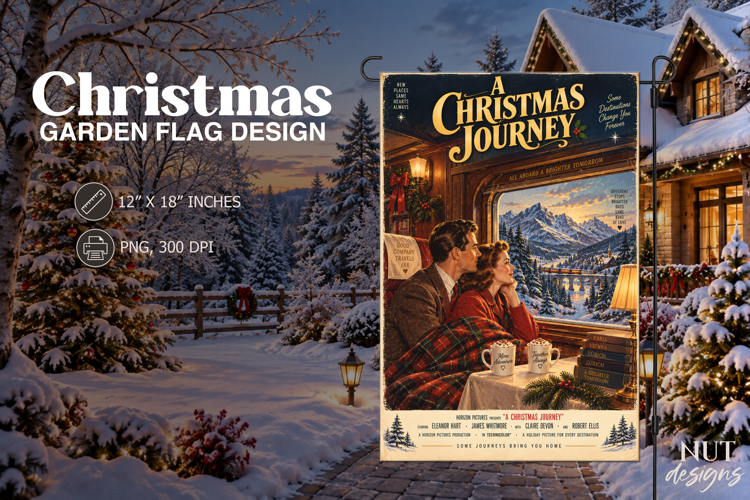 Vintage Christmas Journey Garden Flag Movie Poster