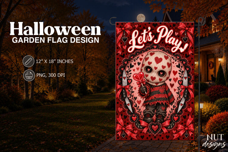 Spooky Heart Maniac Kisses Halloween Garden Flag Coquette example image 1