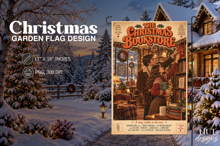Christmas Bookstore Romance Garden Flag Movie Poster example image 1