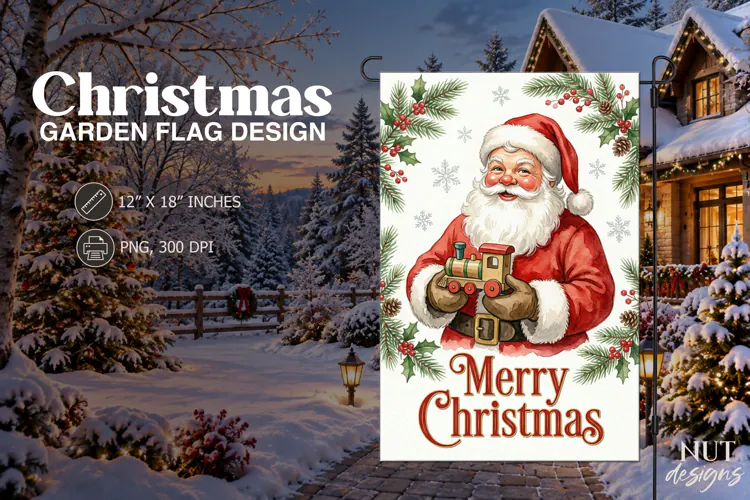 Vintage Santa Christmas Garden Flag Merry Christmas