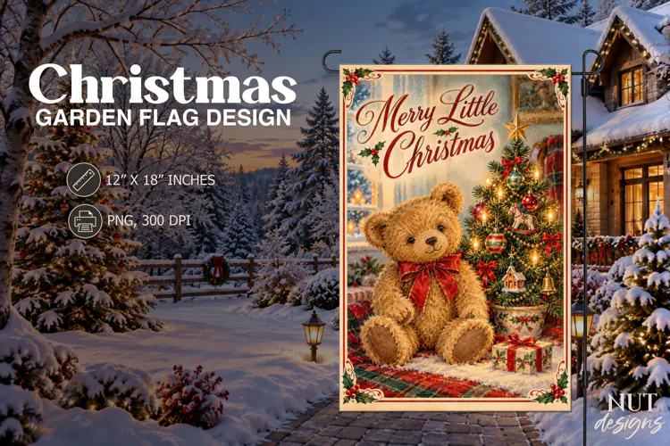 Merry Little Christmas Toy Bear Flag Christmas garden flag