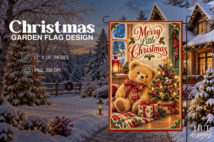 Merry Little Christmas Toy Bear Flag Christmas garden flag example image 1