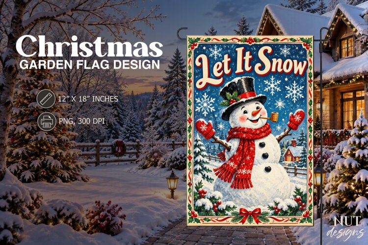 Christmas garden flag Let It Snow Snowman Christmas Flag example image 1