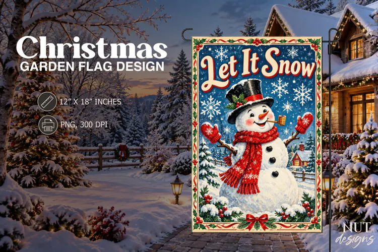 Christmas garden flag Let It Snow Snowman Christmas Flag