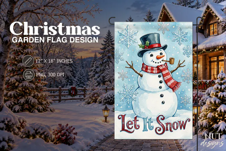 Let It Snow Watercolor Snowman Flag Christmas decor