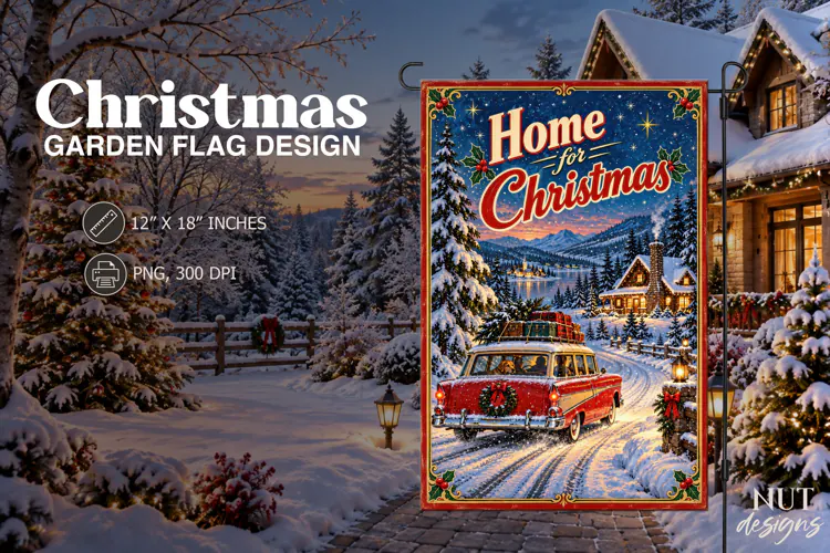 Home for Christmas Vintage Car Flag Christmas decor