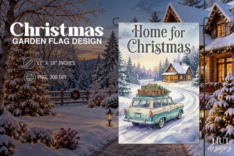 Home for Christmas Winter Road Flag Christmas decor example image 1