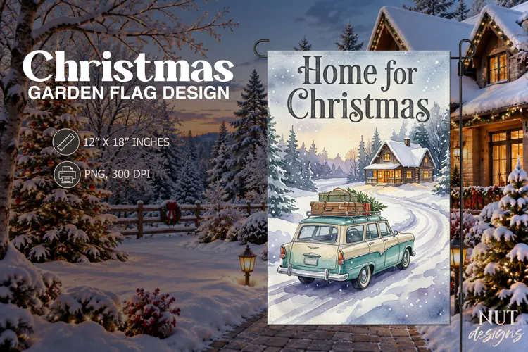 Home for Christmas Winter Road Flag Christmas decor