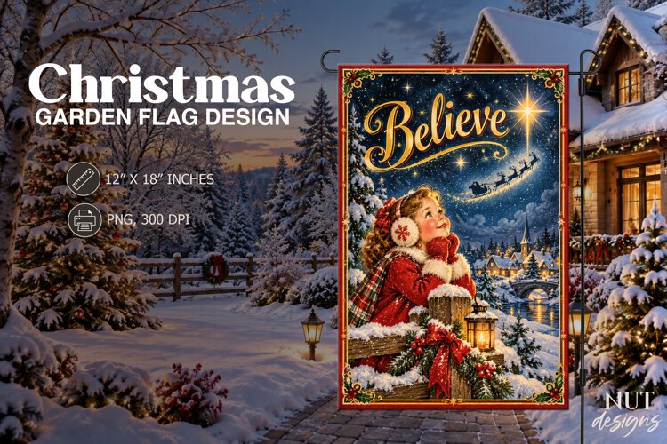 Believe Christmas Girl Garden Flag Christmas garden flag example image 1