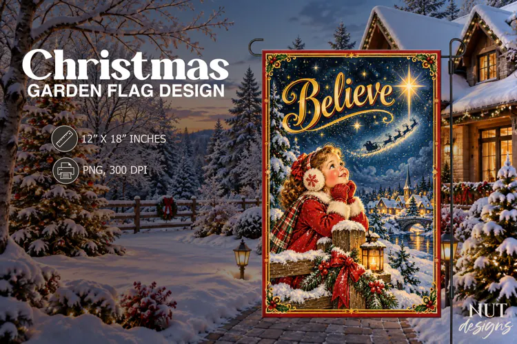 Believe Christmas Girl Garden Flag Christmas garden flag