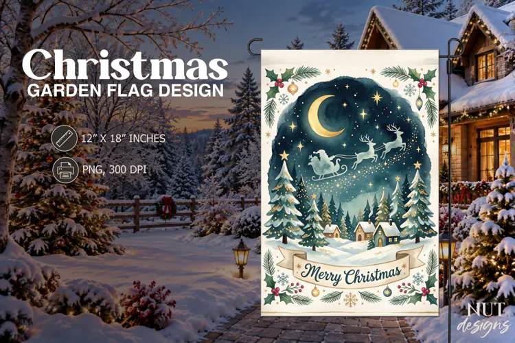 Merry Christmas Santa Sleigh Garden FlagChristmas garden fla