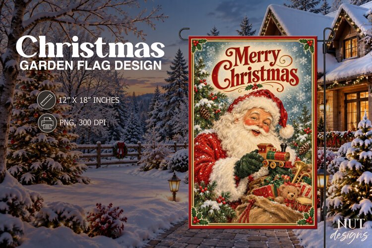 Merry Christmas Santa Toy Train Flag Christmas garden flag example image 1
