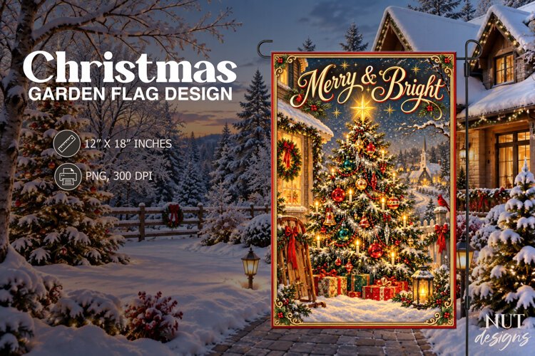 Merry & Bright Christmas Garden Flag Christmas outdoor decor example image 1