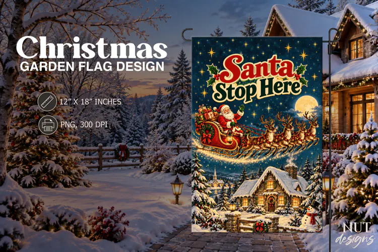 Santa Stop Here Christmas Garden Flag