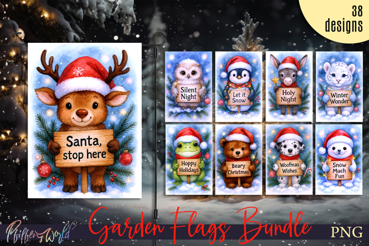 Christmas Garden Flags Bundle | Cute Animals | Funny Quotes