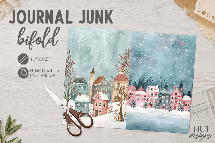 Snowy Pastel Village Journal Junk Christmas houses Paper
