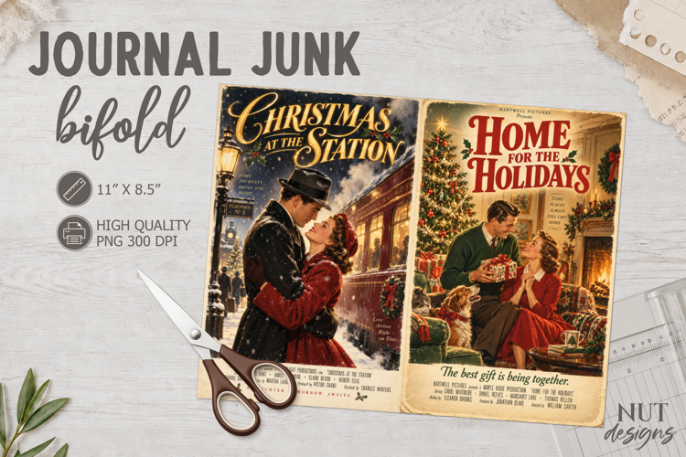 Vintage Christmas Romance Journal Junk Bifold