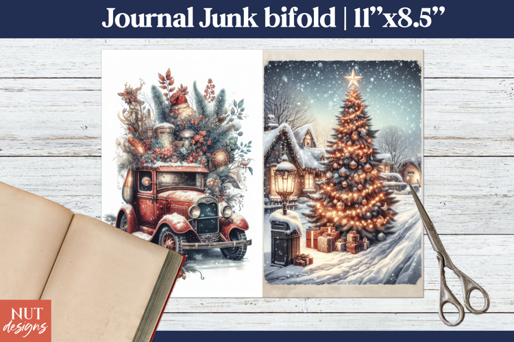 Christmas scene Junk Journal Christmas Digital Paper Bifold